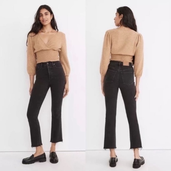 ✅ Madewell Jeans Cali Demi Bootcut in Berkeley Black Raw Hem Chewed - Picture 1 of 8